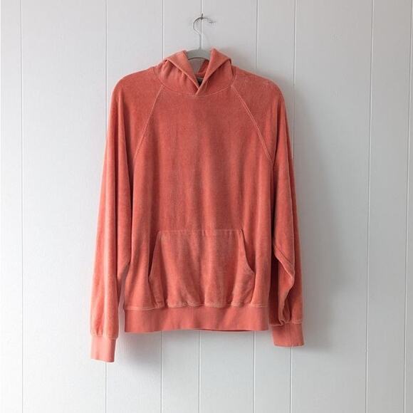 Essentials Fear of God Orange Coral Red Velour Cotton Blend Hoodie, size M - Picture 1 of 8